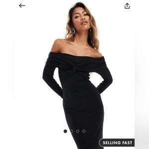 ASOS DESIGN off shoulder twist midi with long sleeve in black